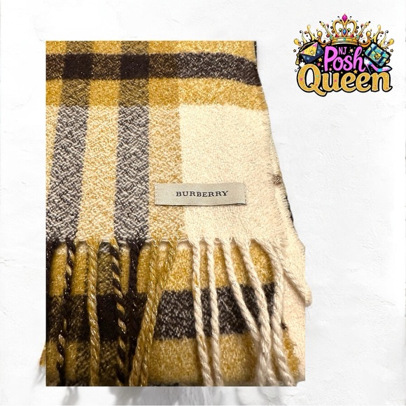 Burberry Plaid Cashmere Scarf in Yellow and Brown - Picture 4 of 11